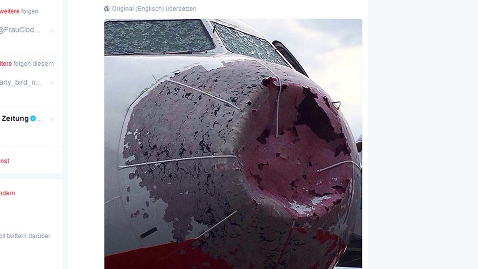 Die beschädigte Nase des Airbus A320 von Atlasjet