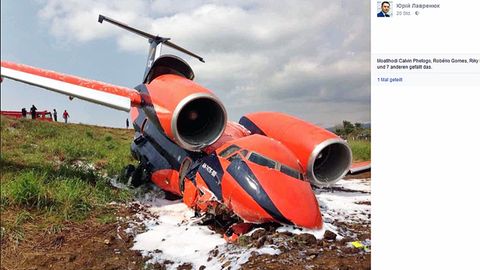 Die Antonow An-74 der ukrainischen Fluggesellschaft Cavok Air nach dem Crash in São Tomé 