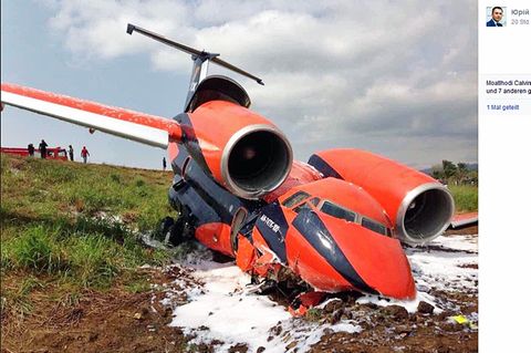Die Antonow An-74 der ukrainischen Fluggesellschaft Cavok Air nach dem Crash in São Tomé 