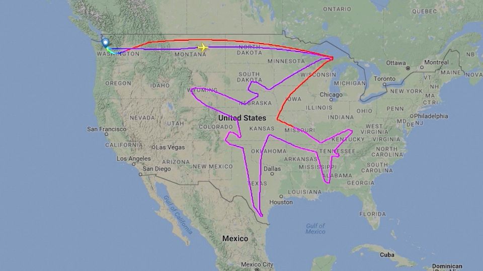 Eigenartige Flugroute: Dieses Flugzeug malt ein gewaltiges Selbstportrait
