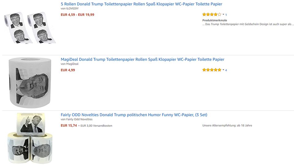 Toilettenpapier mit Trump-Konterfei auf Amazon.de