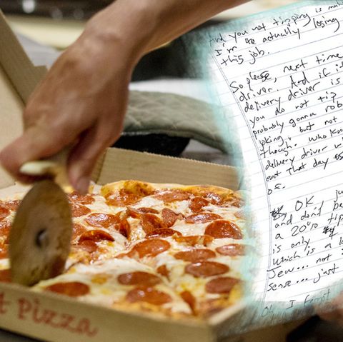 Eine Kundin erhält einen gruseligen Drohbrief von einem Pizzaboten, weil sie kein Trinkgeld gab