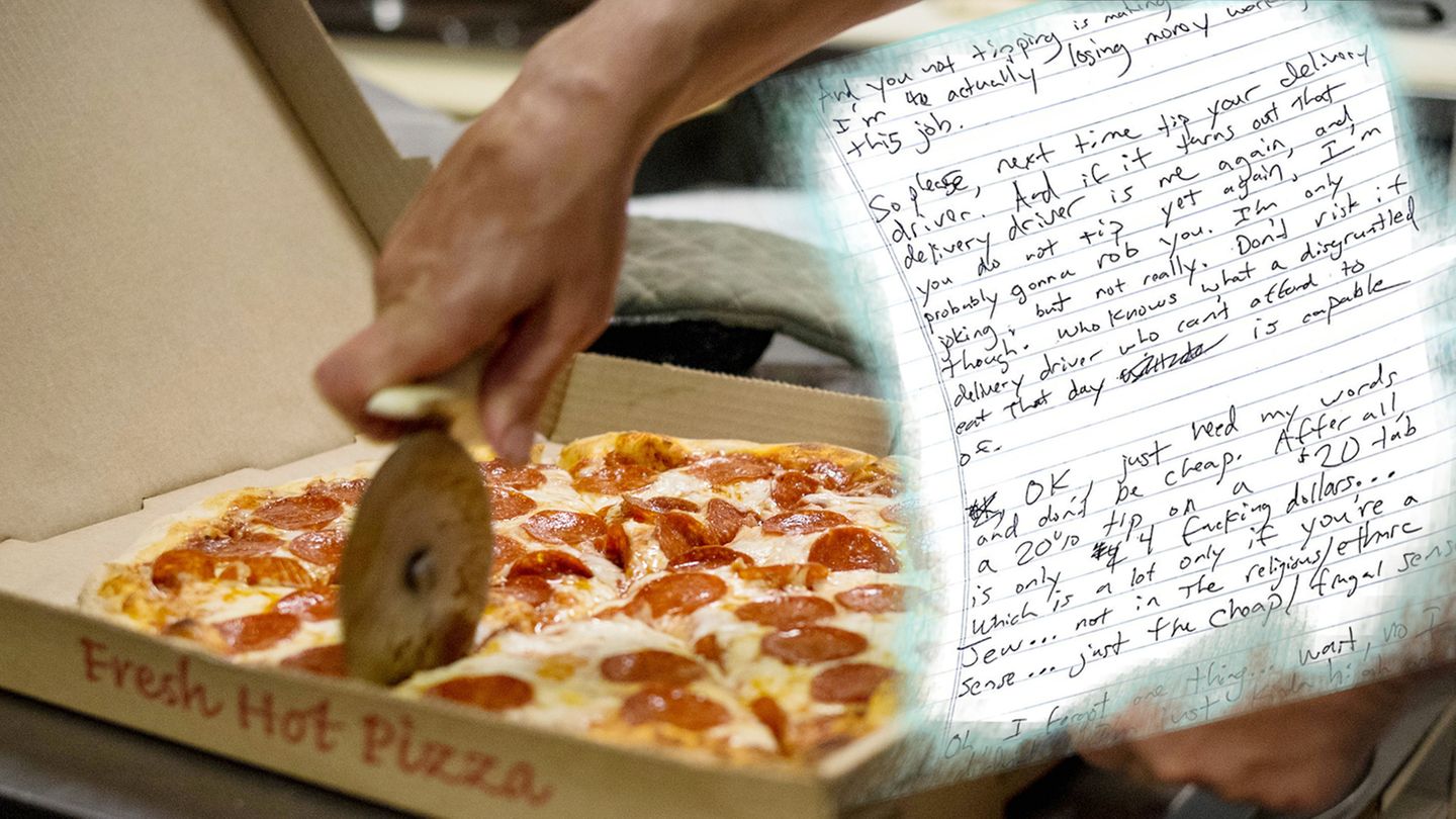 Eine Kundin erhält einen gruseligen Drohbrief von einem Pizzaboten, weil sie kein Trinkgeld gab