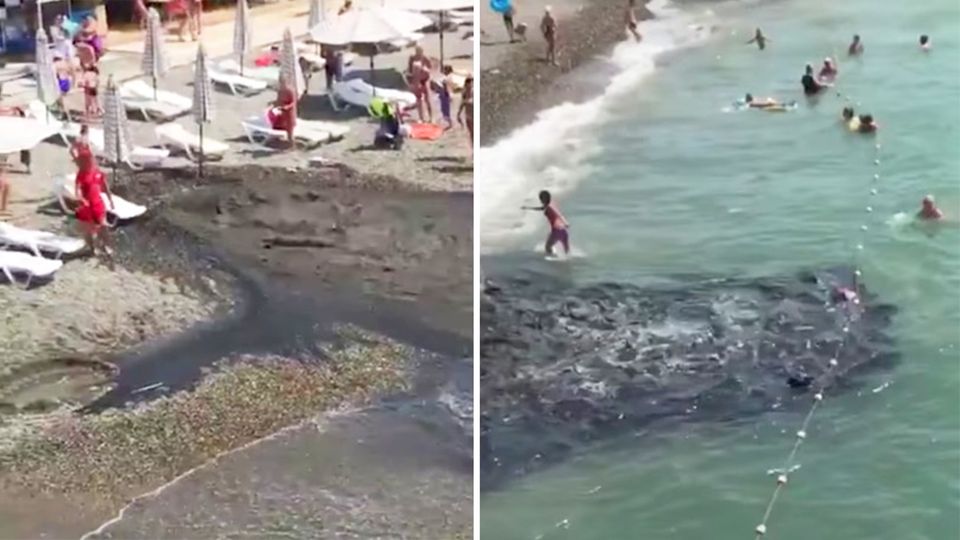 Strand Russland Sotschi Abwasser Meer Sotschi: Und plötzlich schießt braune Brühe in russisches Urlaubsidyll