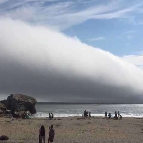 Seltenes Wetterphänomen: Apokalyptisch: Gigantische Wolke zieht über Strand