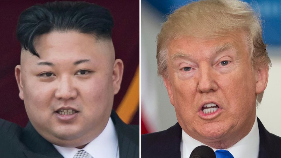 In einem Tweet droht US-Präsident Donald Trump (r.) dem nordkoreanischen Machthaber Kim Jong Un In einem Tweet droht US-Präsident Donald Trump (r.) dem nordkoreanischen Machthaber Kim Jong Un