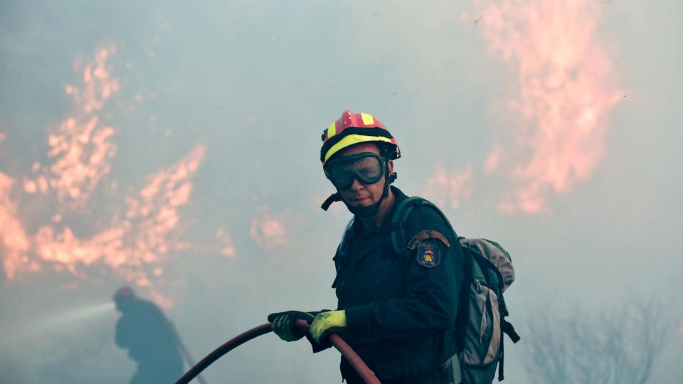 Kampf gegen die Hitze und das Feuer: Feuermann in Kalamos bei Athen