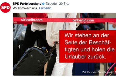 Insolvente Airline: SPD erntet Häme für Tweet zur Air-Berlin-Rettung