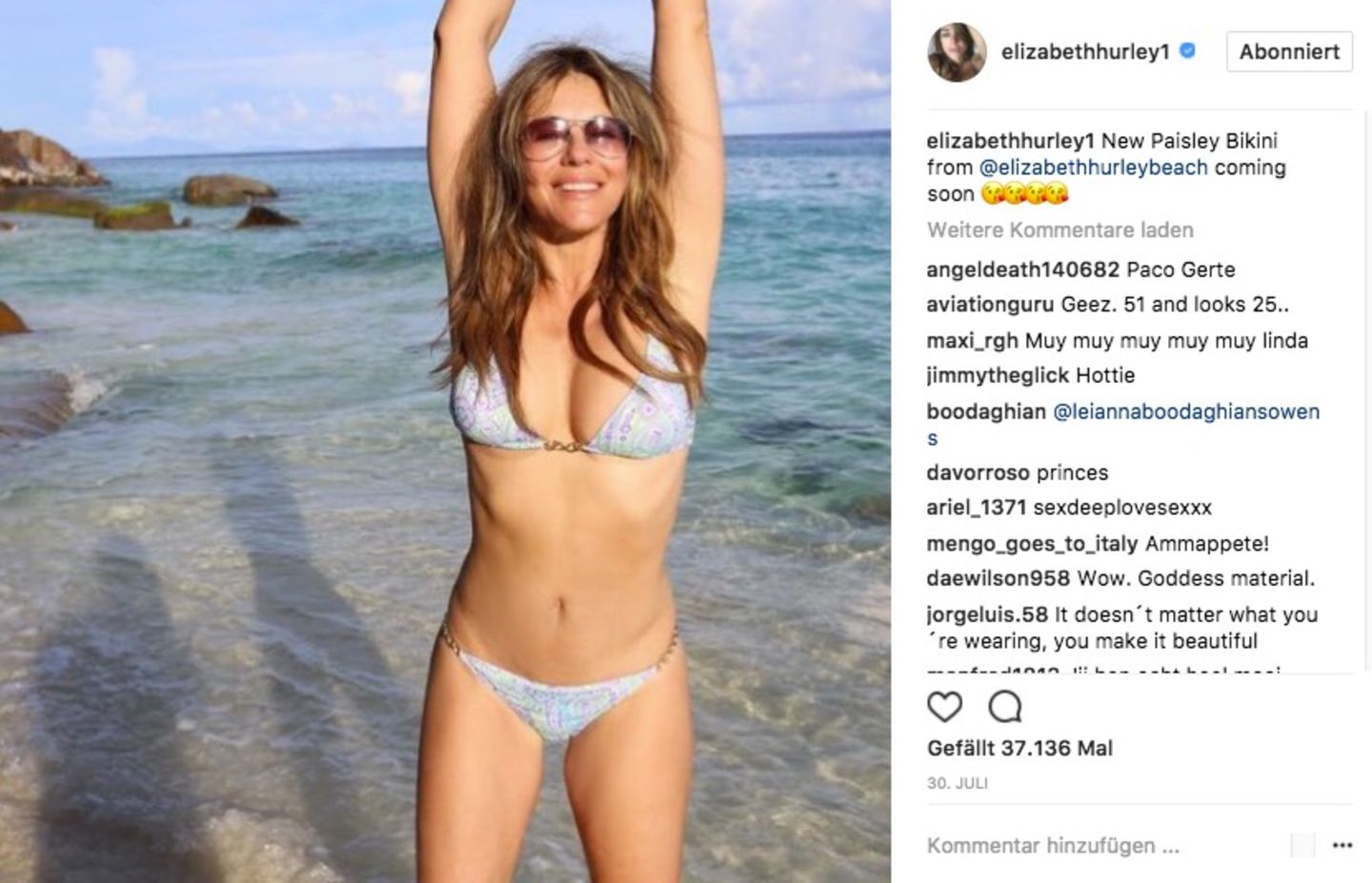 Elizabeth Hurley Bikini-Body mit 52 Jahren