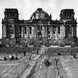 Gemüsegarten vor dem zerbombten Reichstag