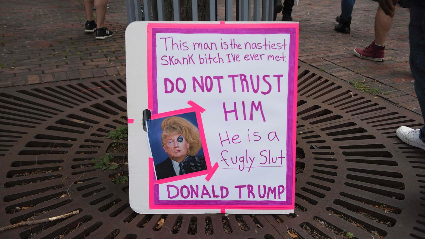 Viele Demonstranten kamen zur Gegendemo mit selbstgebauten Transparente und Schildern, die sich vor allem gegen Rassismus und gegen Präsident Donald Trump richteten.