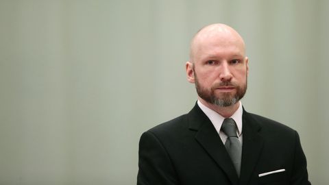 Der norwegische Massenmörder Anders Behring Breivik im Berufungsgericht im Telemark Gefängnis ins Skien, Norwegen.