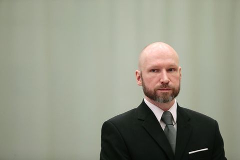 Der norwegische Massenmörder Anders Behring Breivik im Berufungsgericht im Telemark Gefängnis ins Skien, Norwegen.