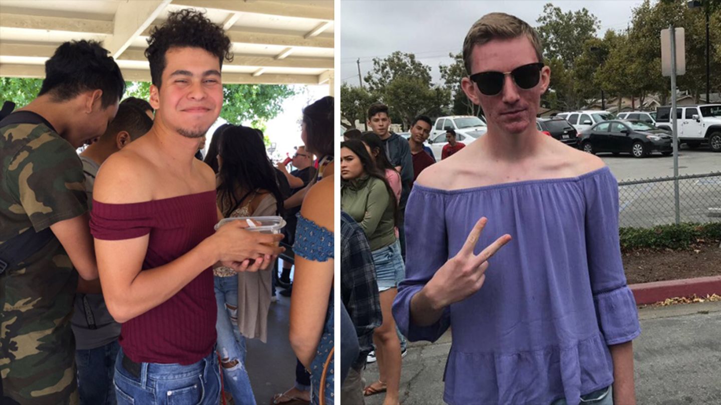 Zwei männliche Schüler tragen schulterfreie Shirts
