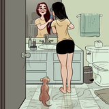 Haare im Waschbecken, auf Armaturen und dem Boden