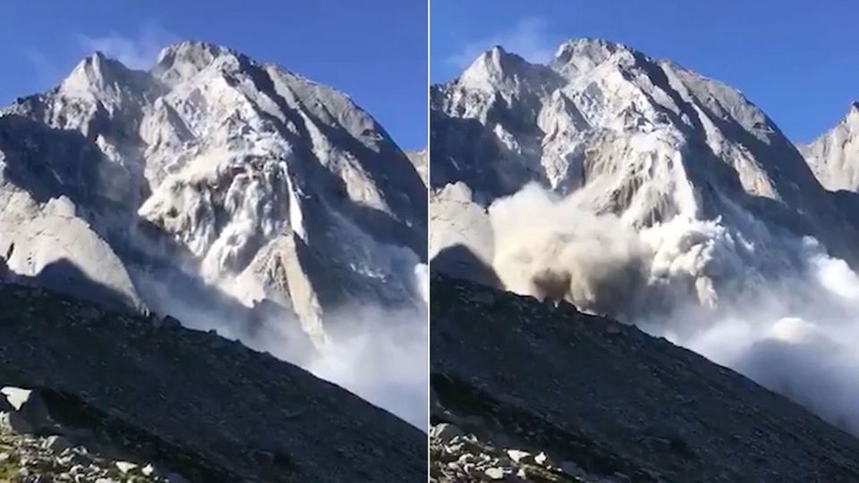 Piz Cengalo in der Schweiz: Augenzeugenvideo zeigt Moment des gewaltigen Bergrutsches Piz Cengalo in der Schweiz: Augenzeugenvideo zeigt Moment des gewaltigen Bergrutsches