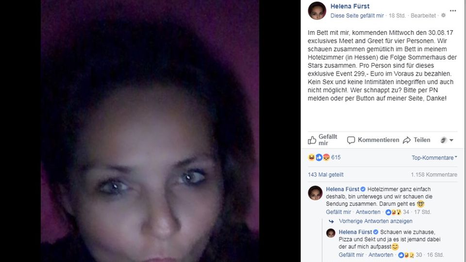 Facebook: Helena Fürst will mit ihren Fans ins Bett gehen