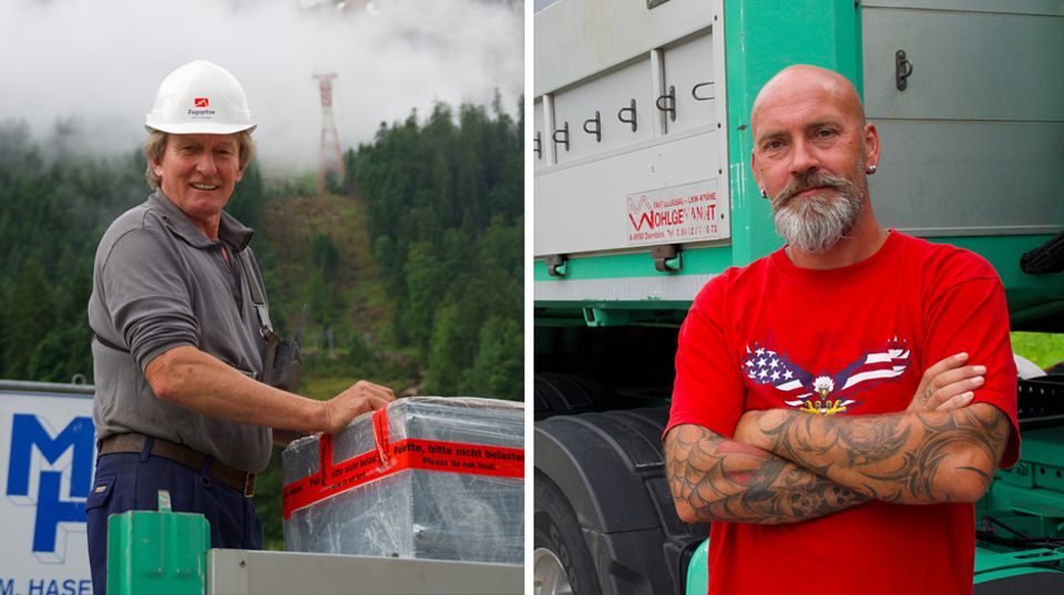 Tourismus vs. Klimawandel: Chefmonteur Harry Raich (links) und Lkw-Fahrer Dietmar Birle Chefmonteur Harry Raich (links) und Lkw-Fahrer Dietmar Birle