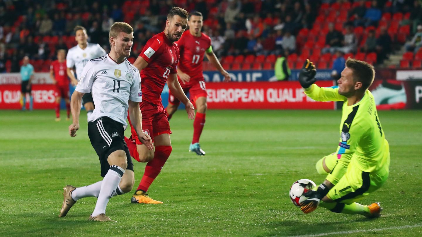 Timo Werner erzielt das 1:0 in der WM-Qualifikation für Deutschland gegen Tschechien