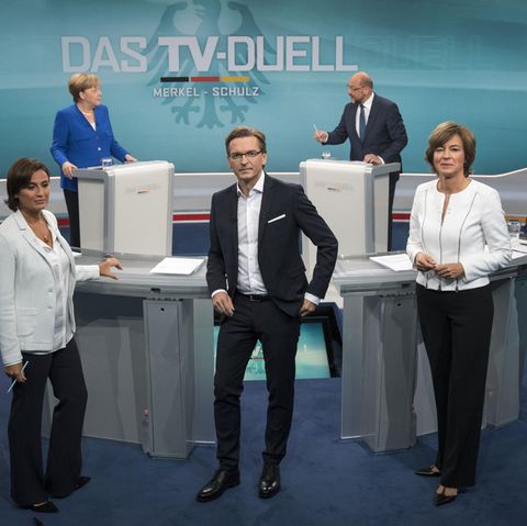Die Moderatoren des TV-Duells: Sandra Maischberger, Claus Sturnz, Maybrit Illner und Peter Kloeppel