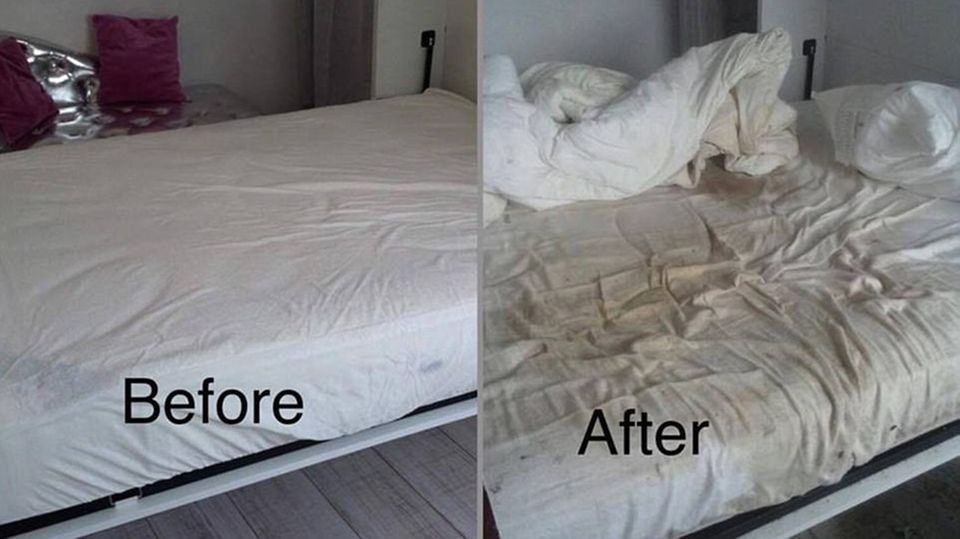Das Bett kann man nur noch wegwerfen.