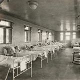 Blick in die Kinderabteilung des Quarantänekrankenhauses in den 1930er Jahren