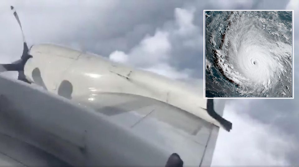Flugzeug fliegt mitten durch den Hurrikan "Irma"