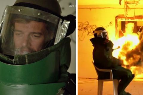 Joko im Sicherheitsanzug - dann kam die Feuerwelle