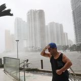 Auf den Straßen Miamis sind nur noch vereinzelt Menschen anzutreffen: Dieser Mann hat sich den Sturmböen zum Trotz nach draußen gewagt - um ein Foto der überfluteten Stadt zu schießen. Ein gefährliches Unterfangen.