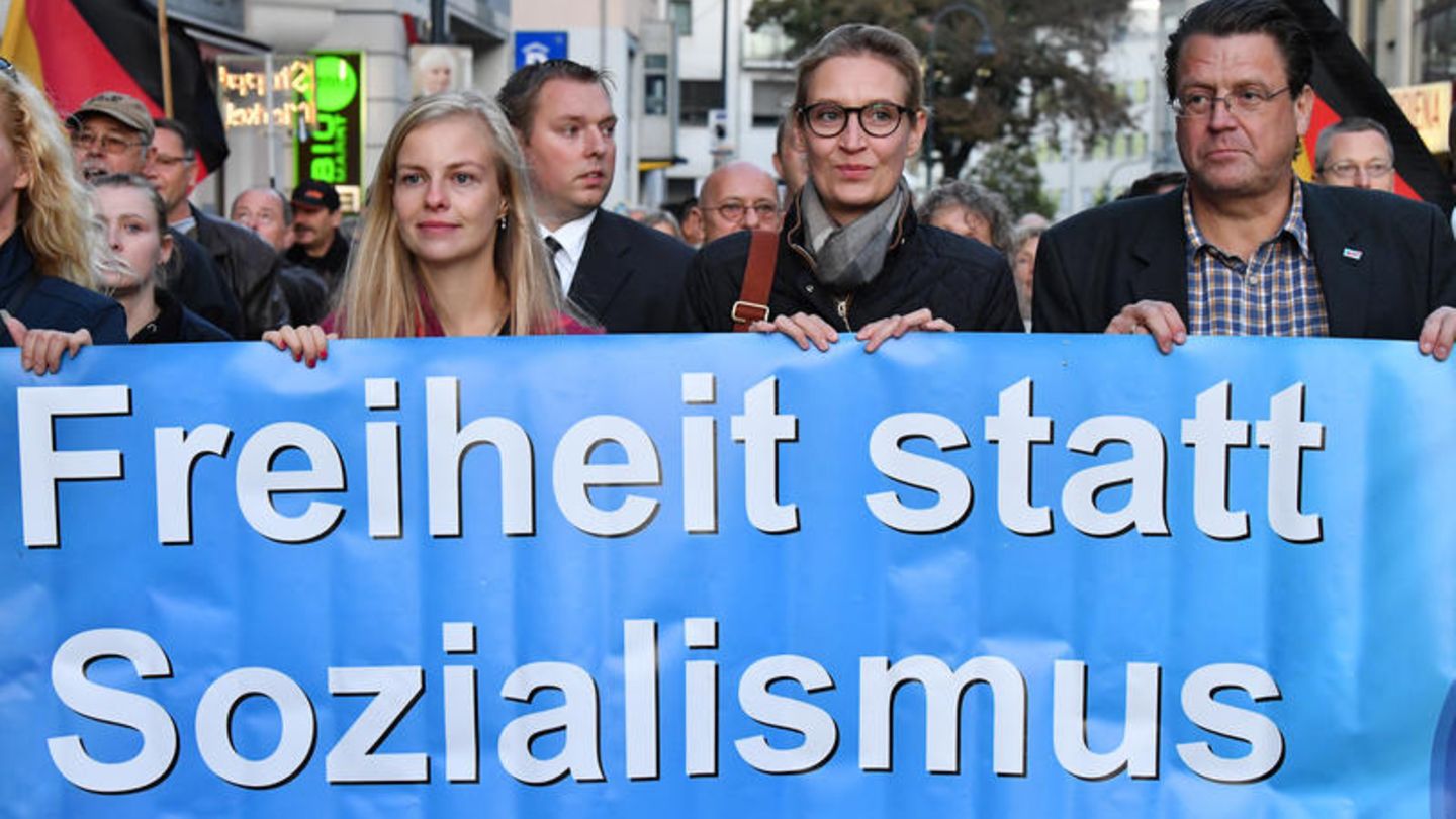 Alice Weidel mit den Spitzen der AfD Tühringen bei Wahlveranstaltung in Jena