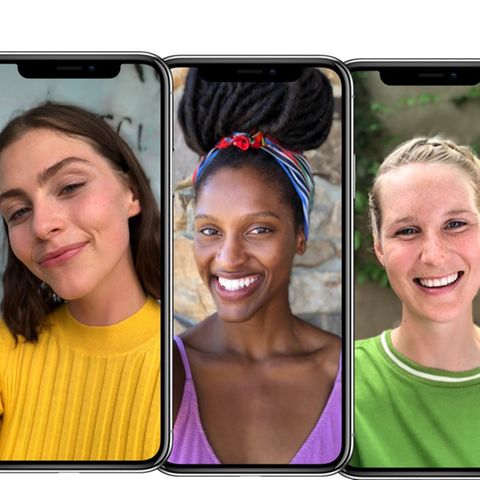 Auf drei iPhone X sind Frauenbilder zu sehen, der Hintergrund unscharf gestellt wurde