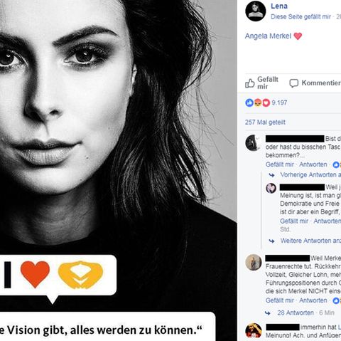 Unterstützung für Angela Merkel - Facebook-Post von Lena Meyer-Landrut