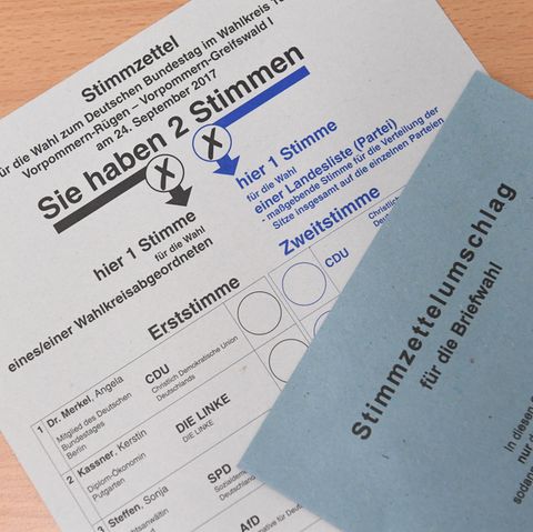 Links wird die Erststimme abgegeben, recht die Zweitstimme für die Bundestagswahl