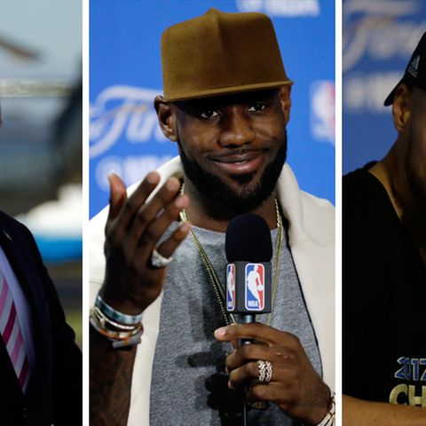 US-Präsident Donald Trump (l.) und die beiden NBA-Profis LeBron James (Mitte) und Stephen Curry