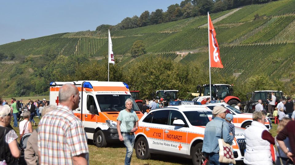 Nachrichten aus Deutschland: Krankenwagen stehen nach einem Unfall mit einer Kuh vor einem Festzelt im Glottertal