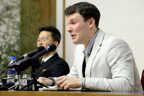 Otto Warmbier auf einer Pressekonferenz im März 2016 in Nordkorea