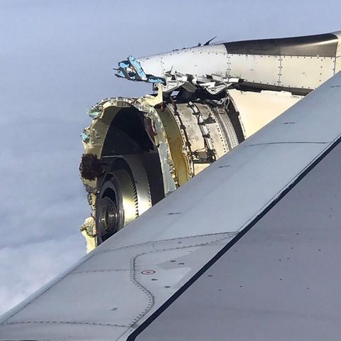 Triebwerk Nummer 4 des Airbus A380 von Air France: Beim GP7000-Antrieb des Herstellers Engine Alliance fehlt komplett der vordere Teil.