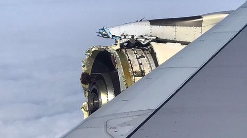 Triebwerk Nummer 4 des Airbus A380 von Air France: Beim GP7000-Antrieb des Herstellers Engine Alliance fehlt komplett der vordere Teil.
