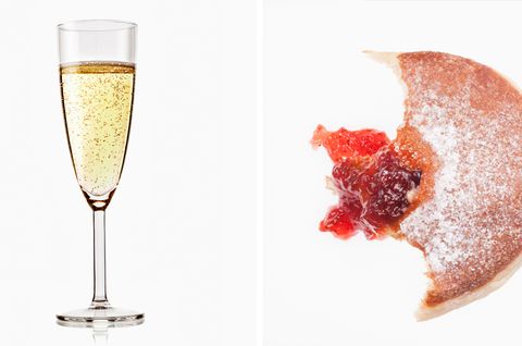 Sekt  Klein, aber oho: Ein einzelnes Glas Sekt (100 Millilter) bringt es auf 102 Kilokalorien. Das entspricht in etwa der Menge eines halben Berliners (95 Kilokalorien).