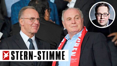 FC Bayern München: Karl-Heinz Rummenigge und Uli Hoeneß auf der Tribüne der Berliner Olympiastadions