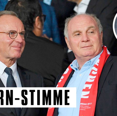 FC Bayern München: Karl-Heinz Rummenigge und Uli Hoeneß auf der Tribüne der Berliner Olympiastadions