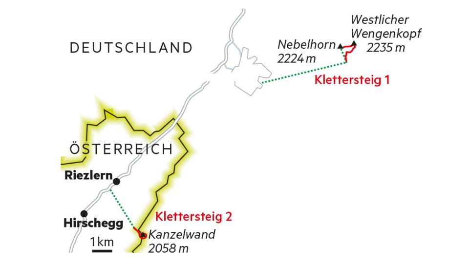Herrliche Herbsttour: Unterwegs auf dem Hindelanger und dem Walser Klettersteig bei Oberstdorf 1. Anreise Vom Münchner Flughafen ist man nach Oberstdorf gut zwei Autostunden unterwegs. Es fahren aber auch direkte Züge aus ganz Deutschland bis in den Ort. 2. Ausrüstung In der Alpinschule Oberstdorf kann man sich eine komplette Klettersteig-Ausrüstung leihen und Bergführer buchen. alpinschule-oberstdorf.de 3. Einkehren Im Edmund-Probst-Haus am Nebelhorn gibt es gute Hausmannskost und leckere vegetarische Currys. edmund-probst-haus.de 4 Übernachten Wem das Bettenlager im Edmund-Probst-Haus zu puristisch ist, der übernachtet im Hotel Walserstuba. walserstuba.at Unterwegs auf dem Hindelanger und dem Walser Klettersteig bei Oberstdorf 1. Anreise Vom Münchner Flughafen ist man nach Oberstdorf gut zwei Autostunden unterwegs. Es fahren aber auch direkte Züge aus ganz Deutschland bis in den Ort. 2. Ausrüstung In der Alpinschule Oberstdorf kann man sich eine komplette Klettersteig-Ausrüstung leihen und Bergführer buchen. alpinschule-oberstdorf.de 3. Einkehren Im Edmund-Probst-Haus am Nebelhorn gibt es gute Hausmannskost und leckere vegetarische Currys. edmund-probst-haus.de 4 Übernachten Wem das Bettenlager im Edmund-Probst-Haus zu puristisch ist, der übernachtet im Hotel Walserstuba. walserstuba.at