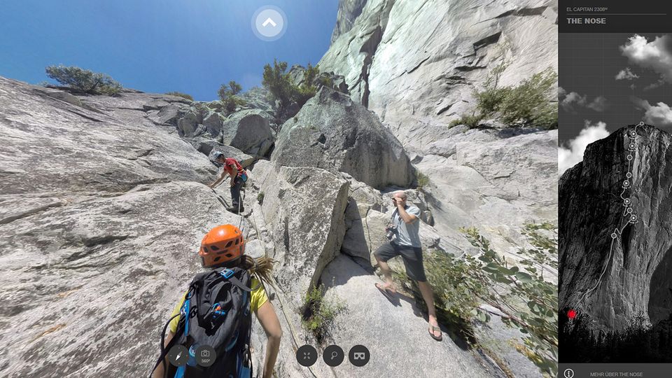 Bild 1 von 11 der Fotostrecke zum Klicken  Einstieg zur legendären Kante "The Nose", der 1000 Meter langen Kletterroute am El Capitan im kalifornischen Yosemite Valley. Zur Seilschaft gehören Caro North, Whit Magro und Tony Brown.
