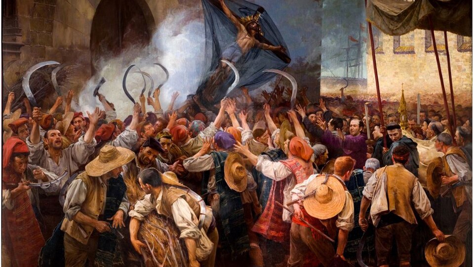 Wütende Landarbeiter ziehen am Fronleichnamstag 1640 durch Barcelona und protestieren gegen die Regierung in Madrid