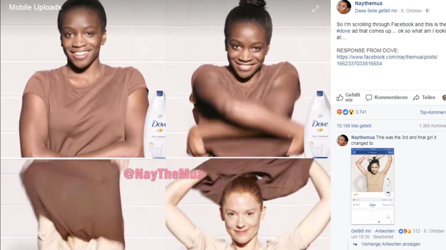 Mit dieser Werbung für eine Reinigungsmilch löste Dove Rassismus-Vorwürfe aus
