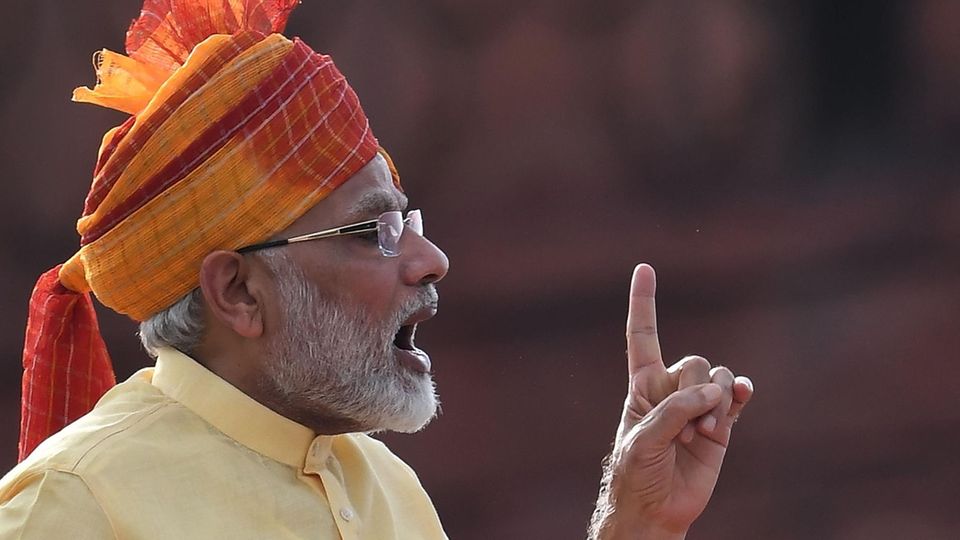 Der indische Premier Narendra Modi bei den Feierlichkeiten zum 70. Jahrestag der Beendigung der britischen Kolonialherrschaft