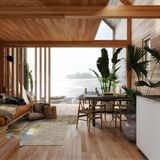 Der Bau ersteckt sich über zwei Etagen. Da die Decken die Fläche nur teilweise abdecken, ergibt sich ein luftiger und großzügiger Eindruck.