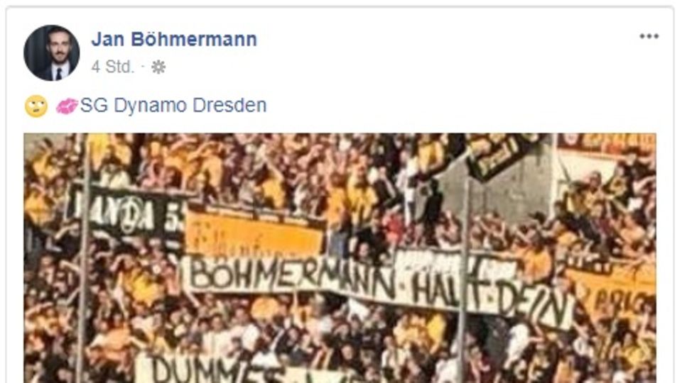 "Halt dein dummes Wessimaul", meinen die Dynamo-Fans. Böhmermann schickt auf Facebook ein Küsschen zurück