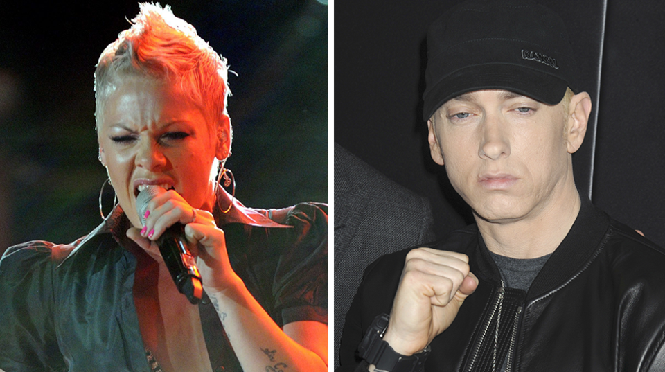 Die Sängerin Pink und der US-Rapper Eminem auf einem Bild
