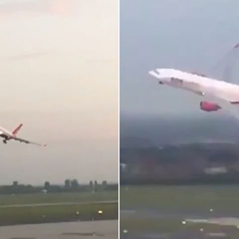 Die letzte Air-Berlin-Maschine aus Miami bei ihrem Flugmanöver über dem Flughafen von Düsseldorf